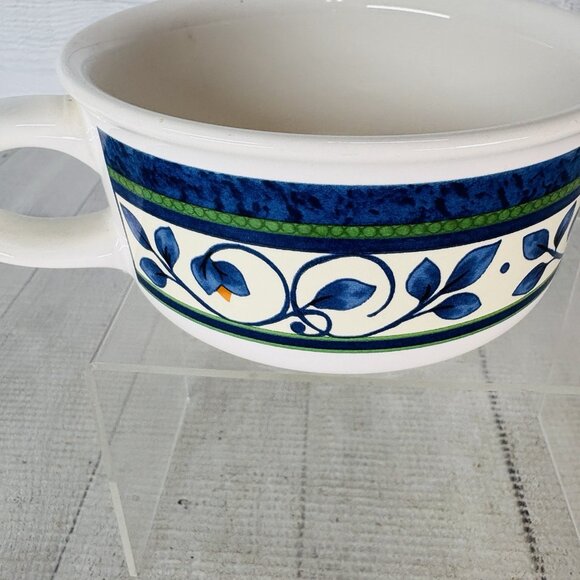 Pfaltzgraff ORLEANS #280 USA Blue Green Vines Yellow Stoneware Soup Mugs Set 3 - Picture 13 of 16